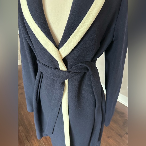J. CREW Tipped Topcoat Italian Wool Stadium Cloth MEGHAN MARKLE Navy Size 14 NWT - Picture 4 of 14